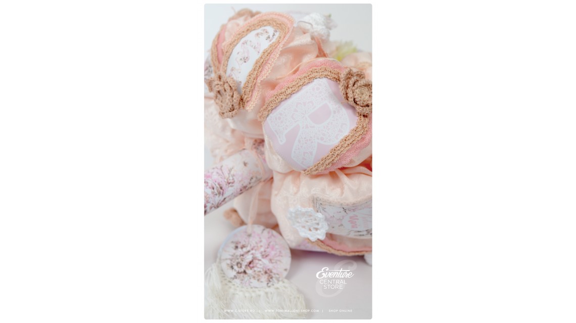 Lumanare de botez pentru fetite deosebita cu monograma si bujori, 65x4 cm, Shabby Chic  7